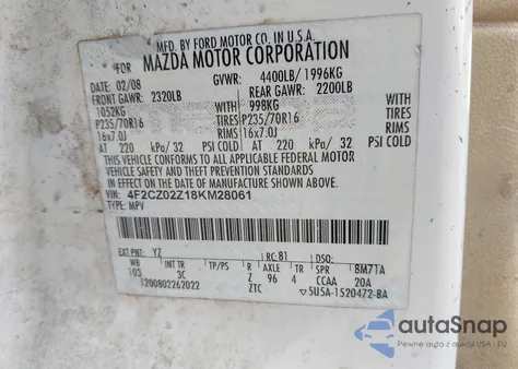 2008 Mazda Tribute I Sport from USA, damaged, VIN 4F2CZ02Z18KM28061